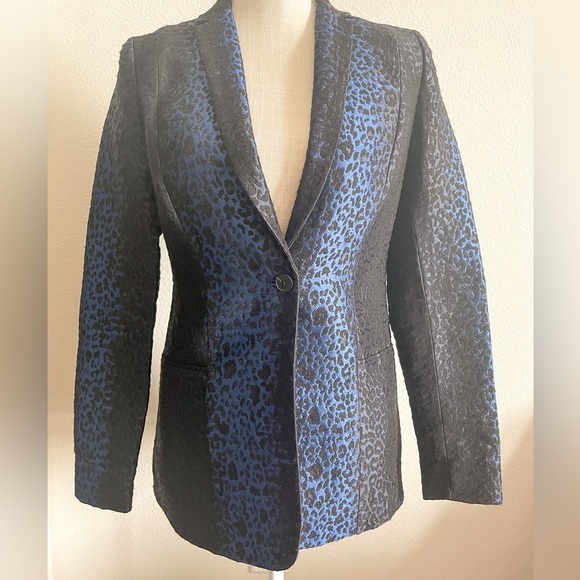 Elie Tahari Leopard Print One Button Blazer, Black & Blue - Picture 2 of 16